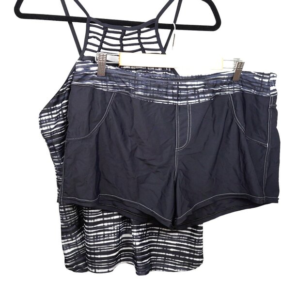 Free Country Womens Strappy Two-Piece Set High-Neck Tank Top & Shorts Black & Wh - Picture 2 of 15